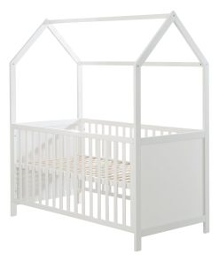 ROBA Lit Cabane Bébé Évolutif 70x140 - Certifié FSC - Convertible - Hauteur Réglable - Bois Blanc - Blanc