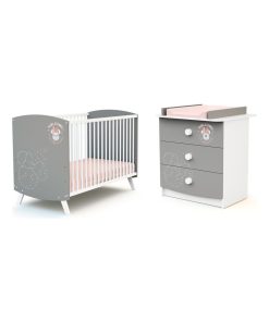 AT4 - Duo Lit Bébé et Commode DS Letters Minnie Gris - Gris