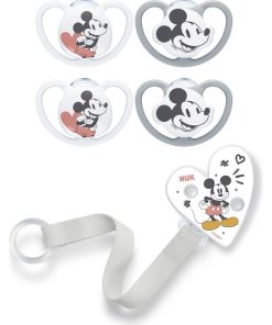 Lot 4 sucettes Space 6-18M Mickey et attache sucette Nuk - Gris