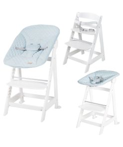 ROBA Chaise Haute Évolutive "Born Up" + Transat "roba Style" - Blanc/Bleu Clair - Blanc