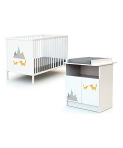 WEBABY - Duo Lit Bébé et Meuble - Blanc Gris
