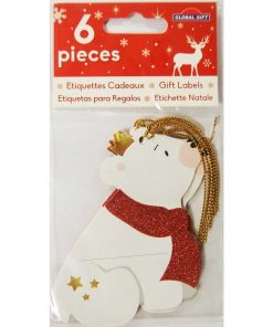 6 étiquettes cadeaux - Ours blancs à paillettes - N/A
