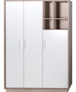 ROBA Armoire "Olaf" 3 portes – avec compartiment ouvert – blanc / orme lunaire - Blanc