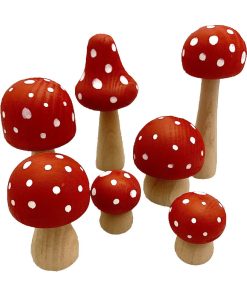 Champignons en bois Rouge - set de 7 - Multicolore