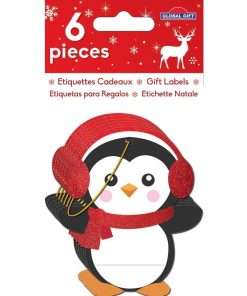 6 étiquettes cadeaux - Pingouins à paillettes - N/A