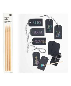 12 étiquettes en papier à gratter arc-en-ciel + 3 stylets - N/A