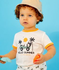 T-shirt avec imprimé placé devant - Blanc/orange