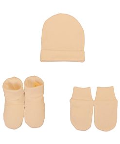 Eveil Et Nature Set Bonnet/moufle/chausson Jersey Coton Bio - Jaune