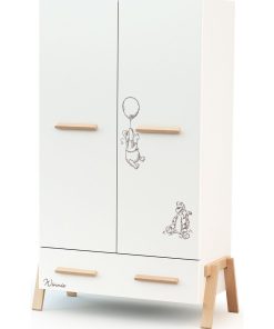 AT4 - Armoire CANAILLE Winnie Blanc et Hêtre - Marron foncé