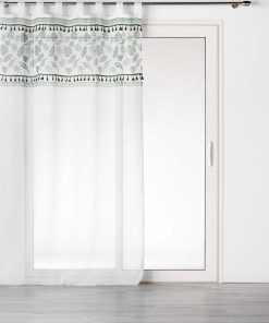 Voilage à œillets 140x280 sable top imprimé pompon Milagreen blanc - Blanc
