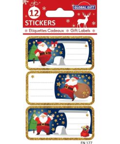 12 étiquettes adhésives de Noël - Père Noël et étoiles dorées - N/A
