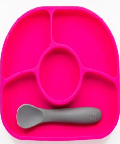 Assiette À Compartiments Avec Ventouse Et Cuillère Yümi Rose - Rose