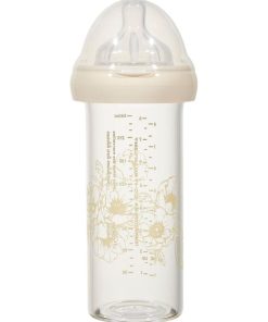 Biberon en verre anti colique Fleur blanche 240 ml - Doré/or