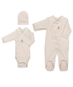 Eveil Et Nature Set Dorsbien Velours /body/bonnet Coton Bio - Ecru