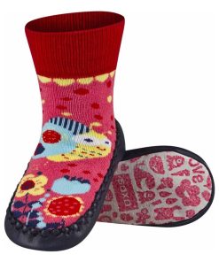 Chaussons chaussettes avec semelle en cuir - Rose