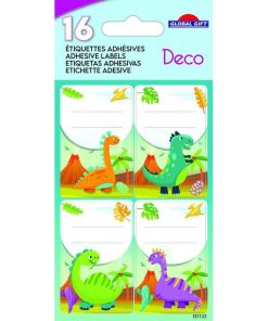 16 étiquettes adhésives scolaires - Rectangle - Dinosaures - Paillettes - N/A