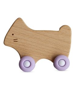 Jouet de dentition à roulettes - bois et silicone - Violet