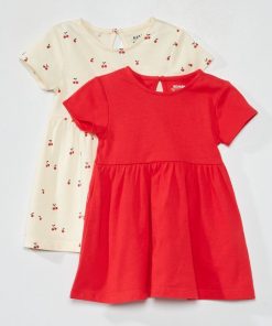 Lot de 2 robes en jersey - Rouge/blanc