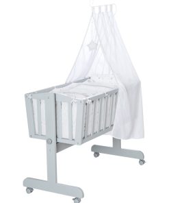 ROBA Berceau Stars 40x90 cm + Équipement Complet - Bois Laqué Gris - Gris