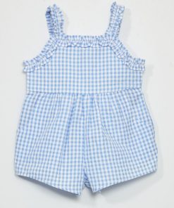 Combishort en voile de coton 'vichy' - Bleu