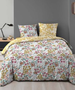 Housse de couette + 2 taies Claudia polyester microfibre flanelle - Jaune