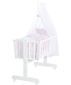 ROBA Berceau Petit Nuage Rose 40x90 cm + Équipement Complet - Bois Laqué Blanc - Blanc
