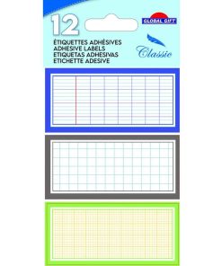 12 étiquettes adhésives scolaires - Quadrillé effet cahier - tons bleus - N/A