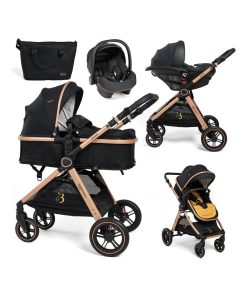 BEBELISSIMO - Poussette combinée trio 3 en 1 - siège auto I-size 40-87cm – 0 - 22kg - Nicea - gold - Noir Doré