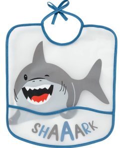 Bavoir 6 mois imperméable à poche 28x32 cm - Requin - Bleu