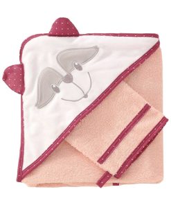 Cape de bain + gant Kipic & Olga (70 x 70 cm) - Rose