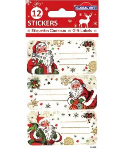 12 étiquettes cadeaux de Noël - Père Noël traditionnel - N/A