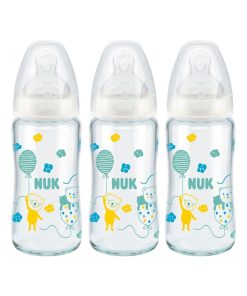 Lot de 3 biberons col large Serenity+ TC Verre 240ml 0-6M perçage M Ours Nuk - Transparent