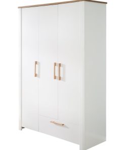ROBA Armoire "Ava" 3 portes – corps blanc, avec éléments décoratifs en chêne artisan - Blanc