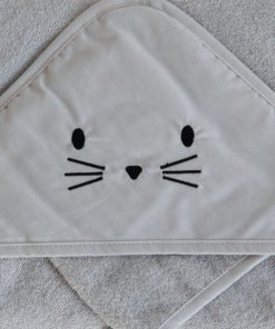 Cape de bain + gant chat gris perle (75 x 75 cm) - Gris