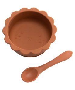 Bol ventouse + cuillère en silicone safran - Marron