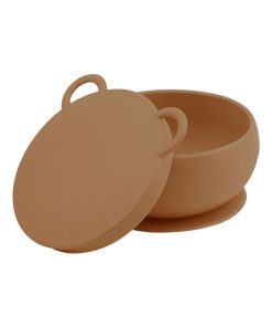 Bol bébé avec ventouse et couvercle en silicone - Marron caramel