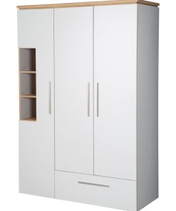 ROBA Armoire "Tobi" 3 portes et un tiroir – gris clair / chêne doré - Gris clair