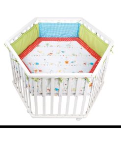 ROBA Parc Bébé Hexagonal + Tapis de Parc "Waldhochzeit" - Bois Blanc - Blanc