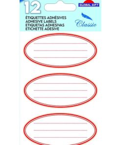 12 étiquettes adhésives scolaires - Ovale - Rouge - N/A