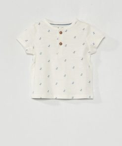 T-shirt col tunisien - Blanc