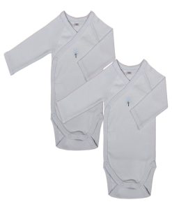 Eveil Et Nature Lot De 2 Bodys Manches Longues Coton Bio - Bleu clair