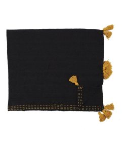 Jeté de canapé surpiqué pompons noir 130x150 cm - Noir