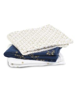 Lot de 3 langes métalliques Gold deco (70 x 70 cm) - Bleu
