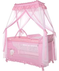 Lit parapluie bébé avec BALDAQUIN – Lit pliant / pliable à bascule Magic - rose - Rose