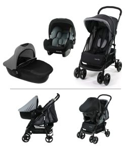 Poussette Combinée Texas Gris + Siège Auto Beone Groupe 0+ + Flora - Noir Noir Noir