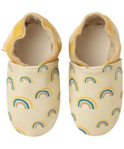 Chaussons Bébé Cuir Souple Charlie les arcs en ciel - Beige