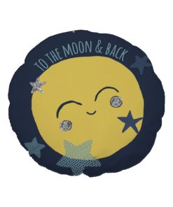Future Home - Coussin coton bleu et jaune avec lune 35cm - Bleu