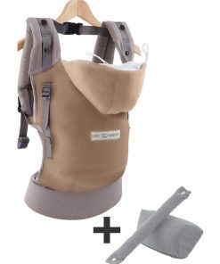 Porte bébé HoodieCarrier sablé + booster réhausseur et cale-tête - Marron