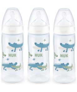 Lot de 3 biberons col large Serenity+ TC 360ml 6-18M perçage M Crocodile Nuk - Transparent