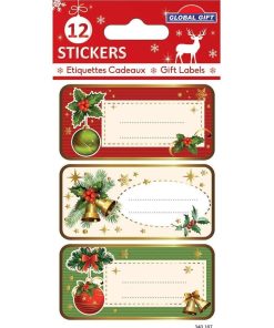 12 étiquettes adhésives de Noël - Houx - N/A